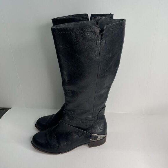 Ugg Womens Boots Sz 7 Channing II Black Leather Harness Knee High Riding Shoes - Picture 4 of 9